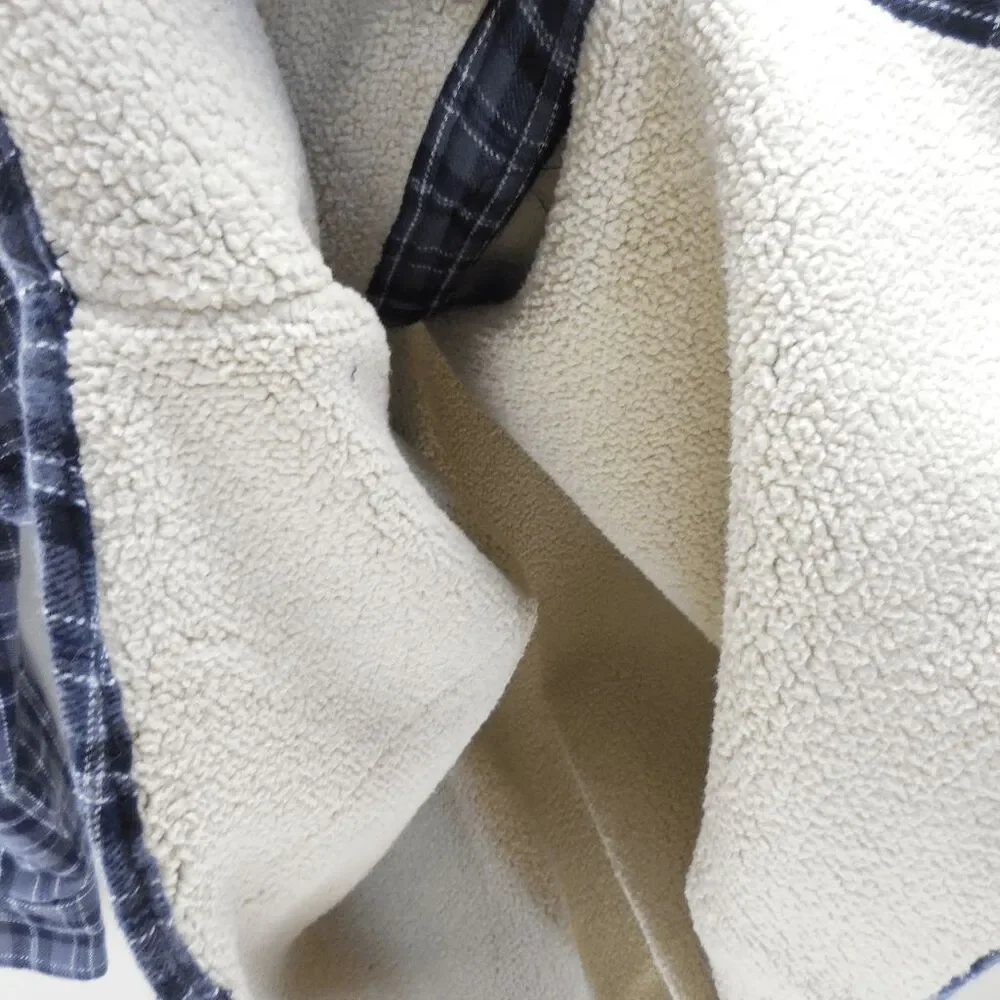 NEW Levi's Mens L Gray Blue Plaid Jacket Sherpa Lined Shacket Button Chore Coat - Picture 7 of 8